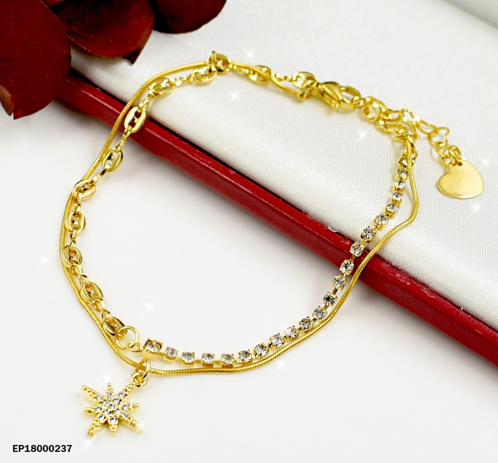 PULSERA DOBLE FINA/CADEAN/ZIRCONIAS DIJE ESTRELLA