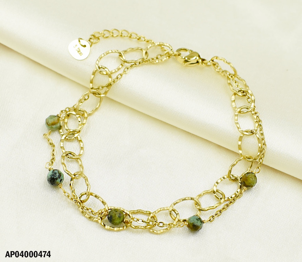 PULSERA DOBLE PELOTITAS TURQUESA