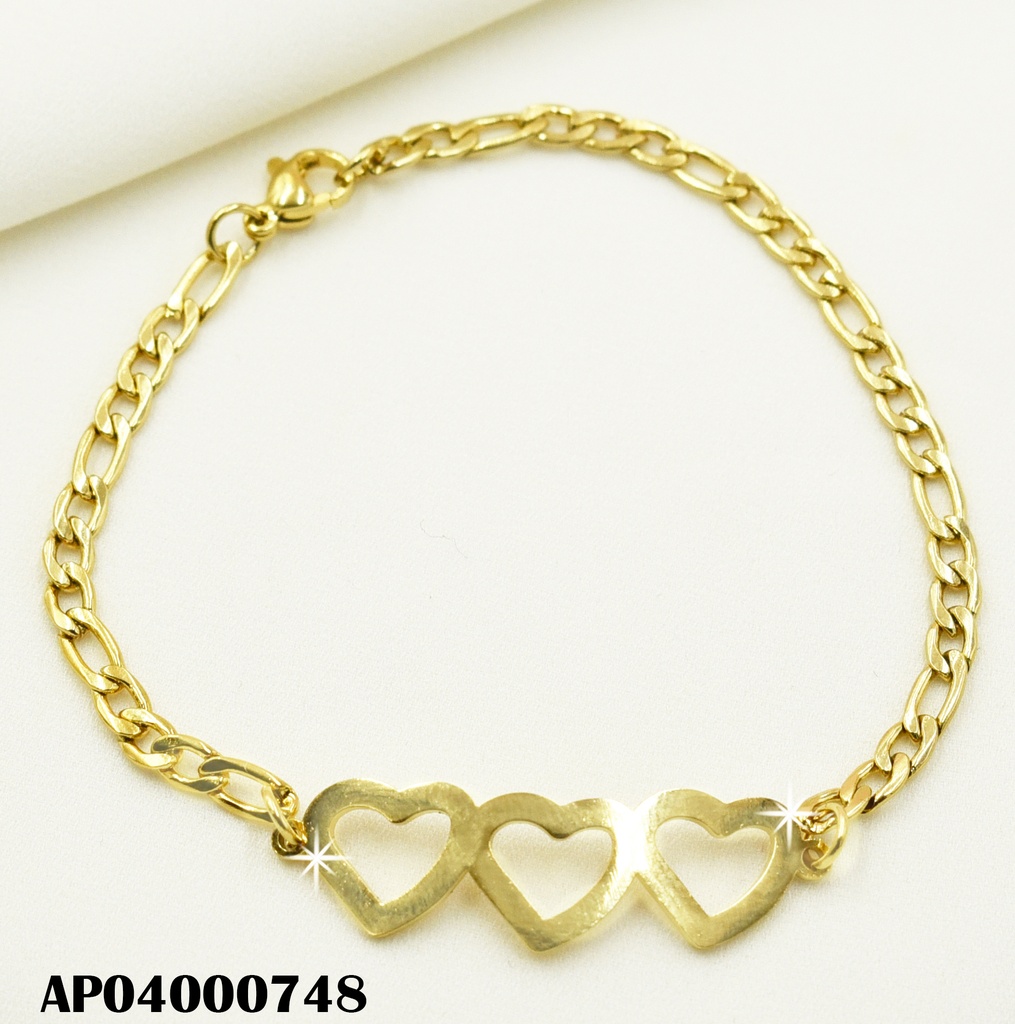 PULSERA DORADA 3 CROQUIS CORAZONES AL CENTRO