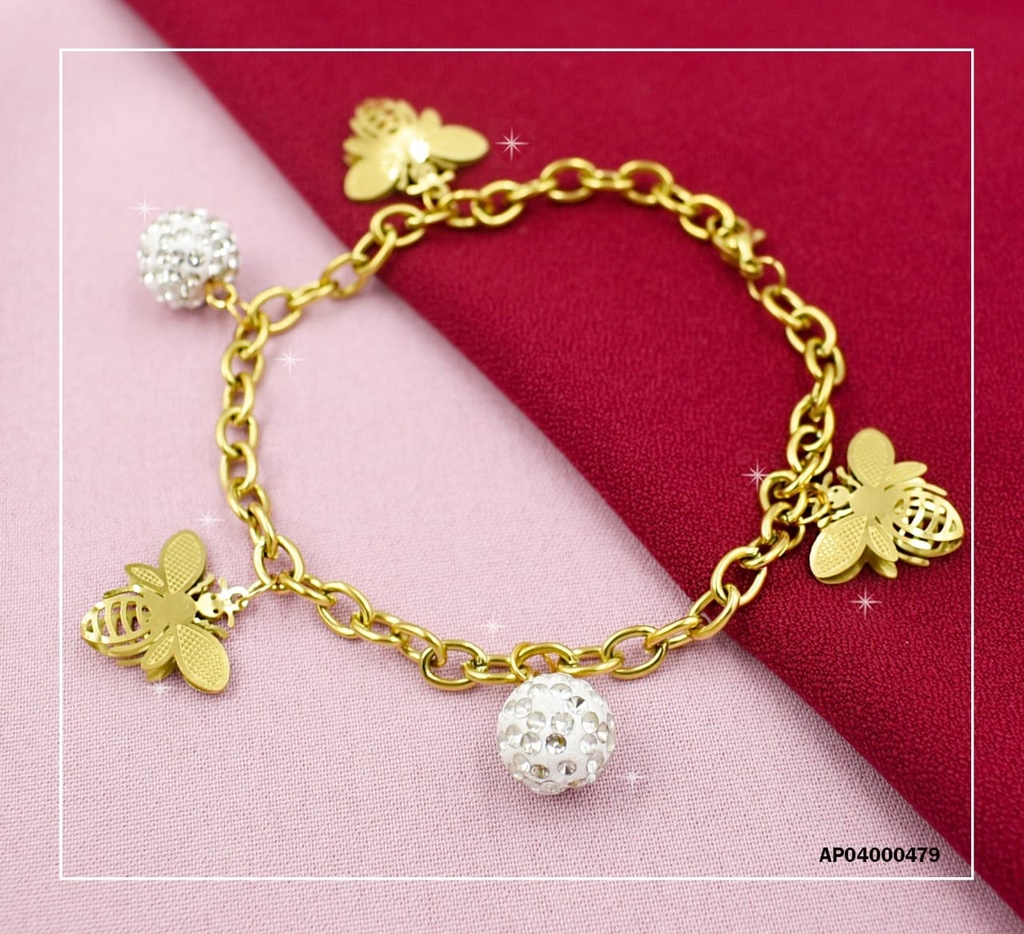PULSERA DORADA ABEJAS Y BOLA DE FUEGO