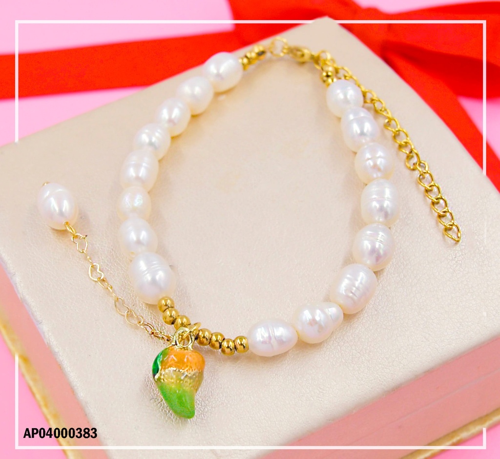 PULSERA DORADA BLANCA DIJE MANGO