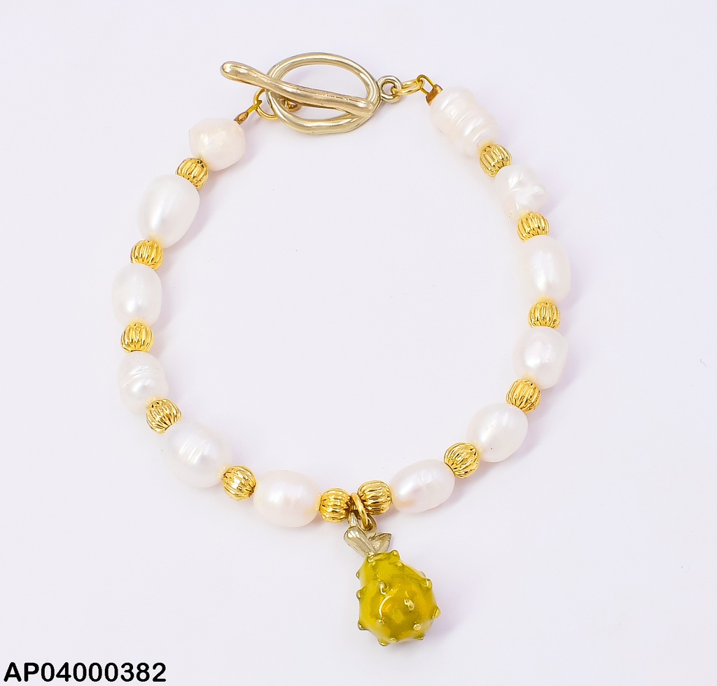 PULSERA DORADA BLANCA Y DIJE DE PERA