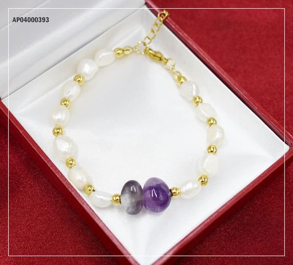 PULSERA DORADA DIJE 2 PIEDRAS MORADAS