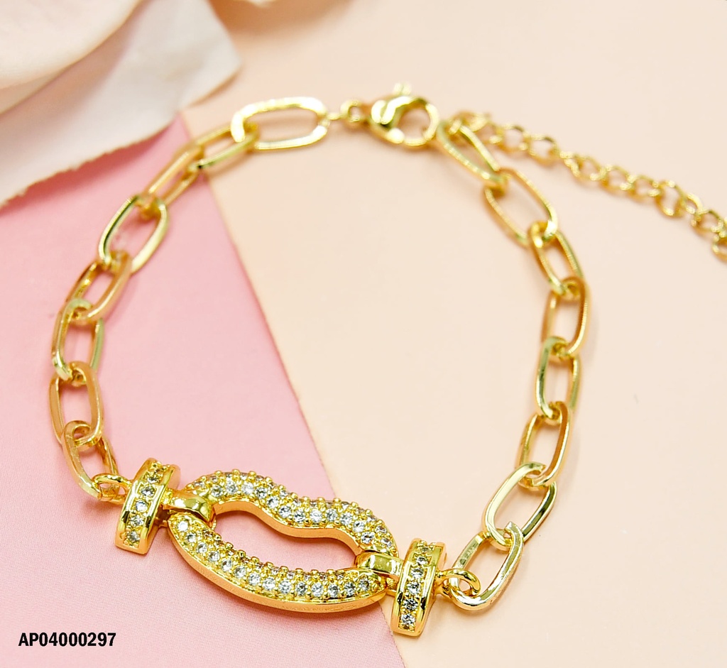 PULSERA DORADA DIJE EN FORMA DE LABIOS CON ZIRCONIAS
