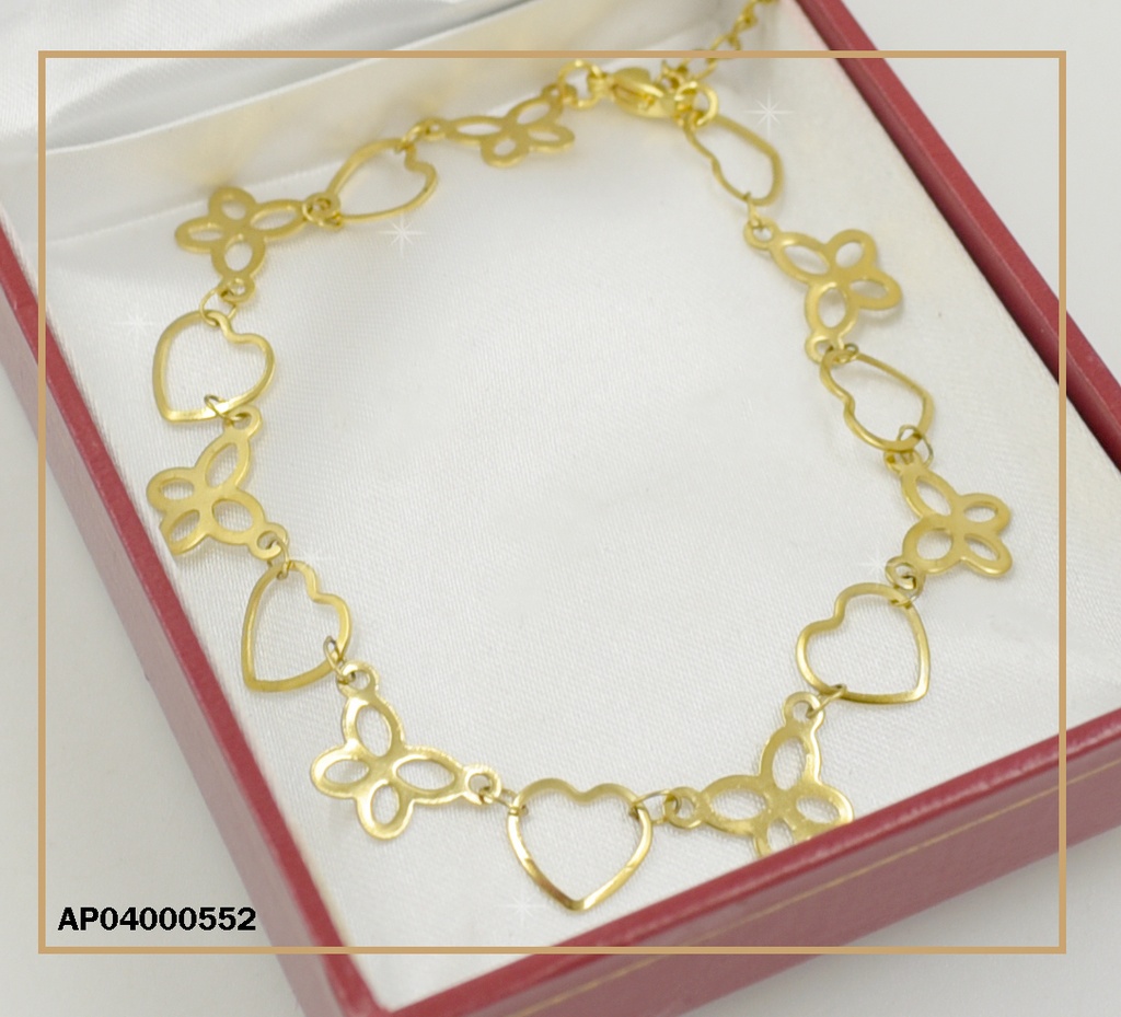 PULSERA DORADA ESLABONES CROQUI CORAZÓN Y MARIPOSA