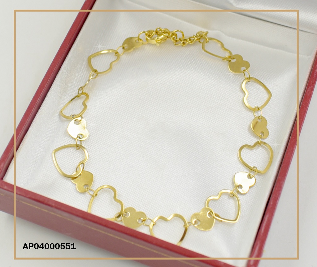 PULSERA DORADA ESLABONES PLACAS Y CROQUIS CORAZÓN