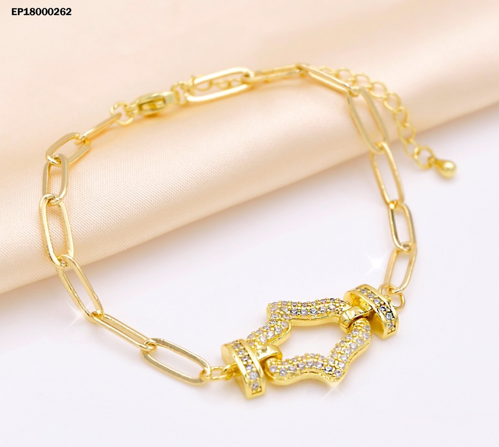 PULSERA ESLABON ALARGADO DIJE CROQUI MANO C/ZIRCONIAS