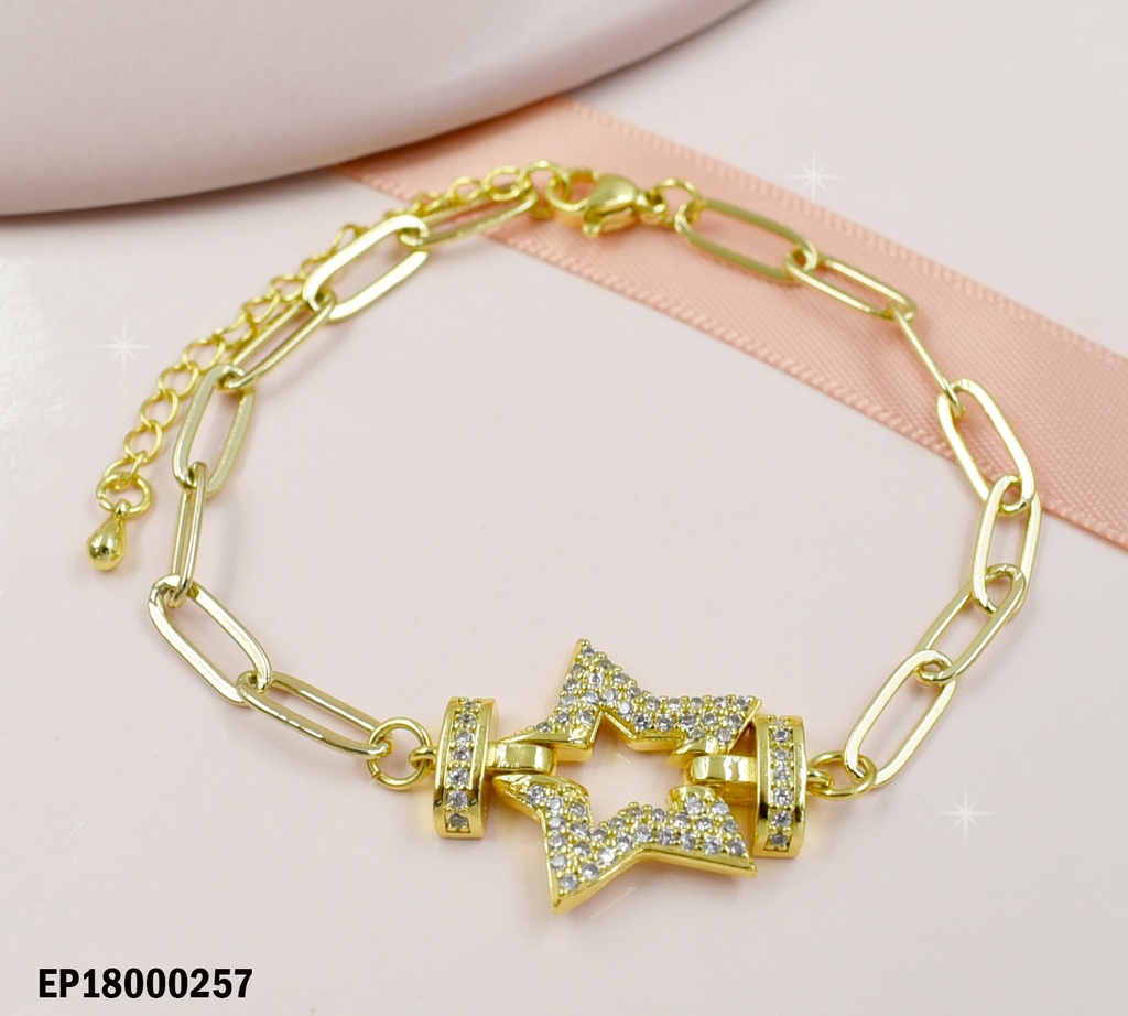 PULSERA ESLABON ALARGADO DIJE ESTRELLA DE ZIRCONIAS