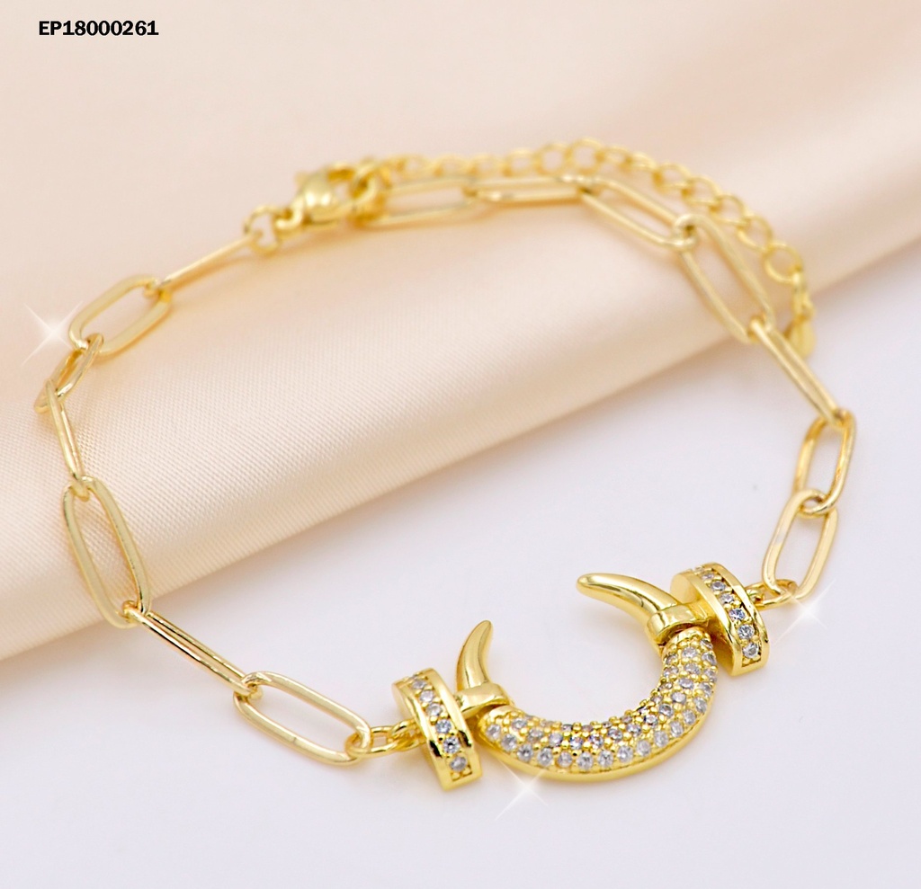 PULSERA ESLABON ALARGADO DIJE MEDIA LUNA DOR/ZIRC
