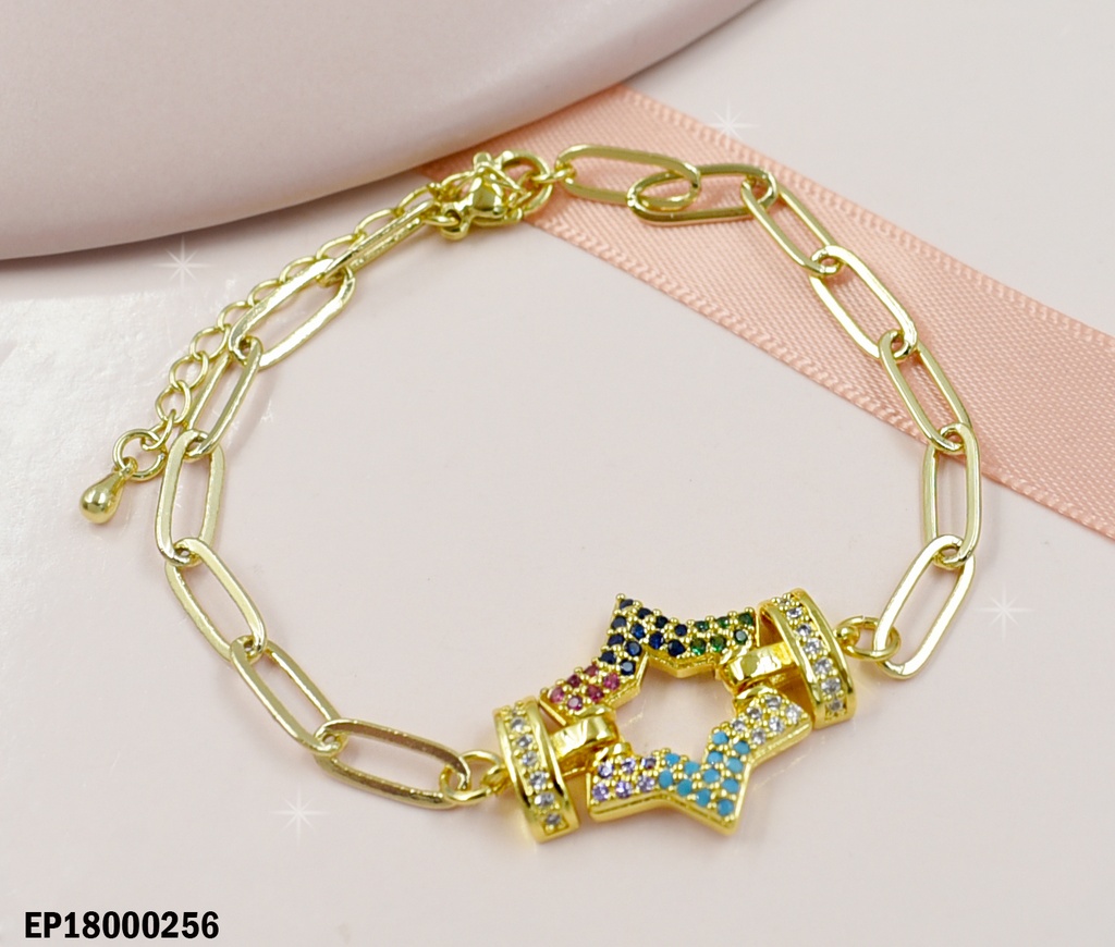 PULSERA ESLABONES ALARGADAS ESTRELLA ZIRC.COL
