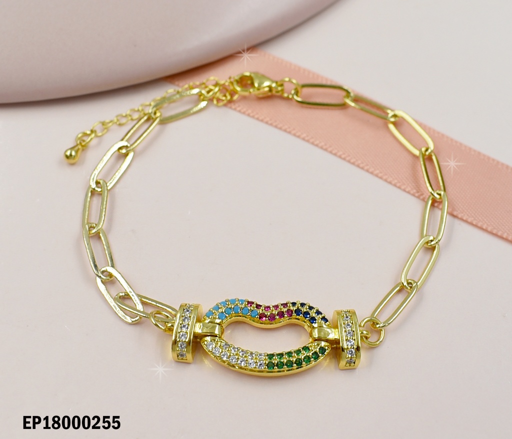 PULSERA ESLABONES ALARGADOS DIJE CROQUI LABIO ZIRC.COL