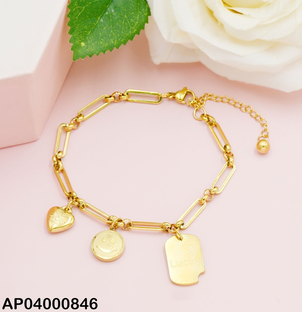 PULSERA ESLABONES ALARGADOS DIJE:PLACA "LUCKY"/☺/CORAZÓN