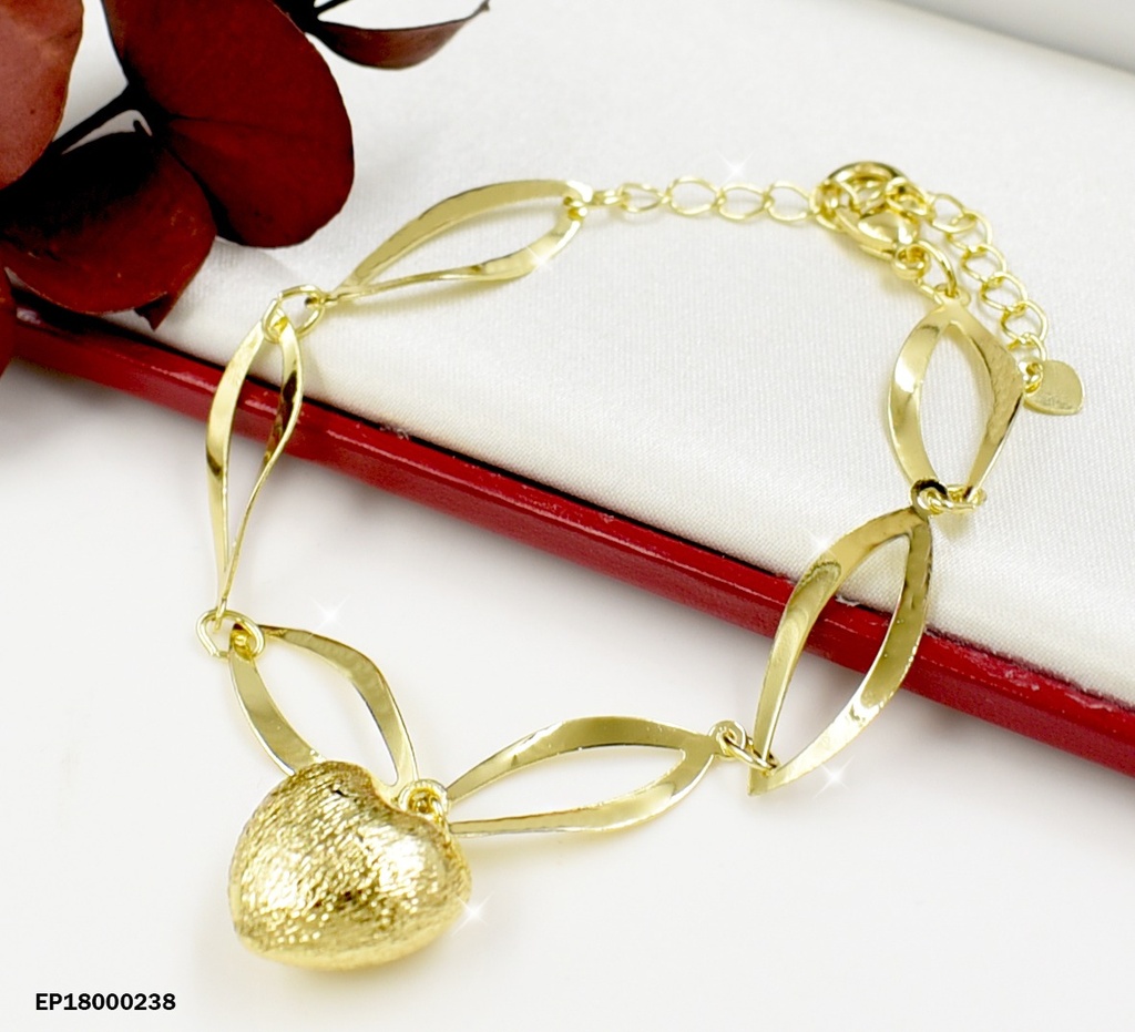PULSERA ESLABONES GRANDES DIJE CORAZÓN INFLADO