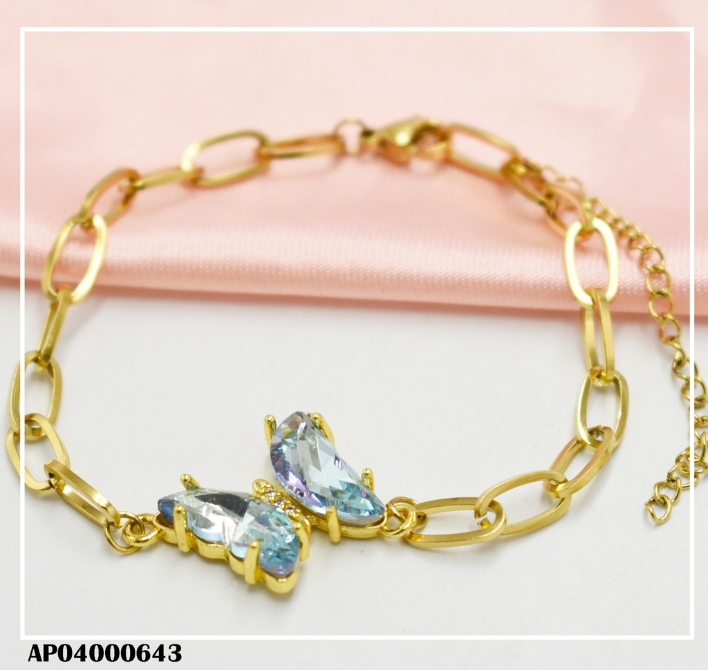 PULSERA ESLABONES GRANDES DIJE MARIPOSA CELESTE