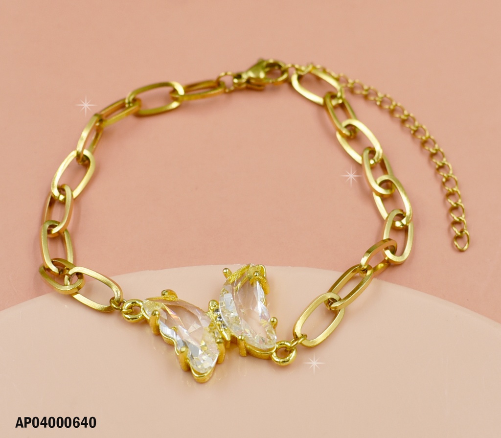 PULSERA ESLABONES GRANDES DIJE MARIPOSA CRISTAL