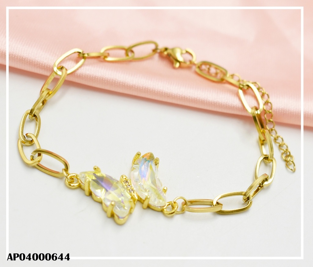 PULSERA ESLABONES GRANDES DIJE MARIPOSA CRISTAL TORNASOL
