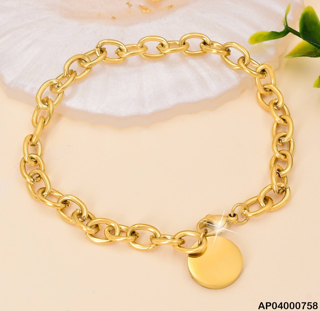 PULSERA ESLABONES GRANDES DIJE PLACA RD