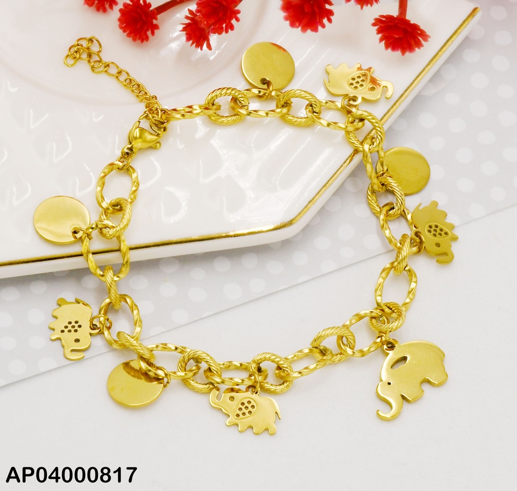 PULSERA ESLABONES GRANDES DIJES: ELEFENTES/PLACAS RD