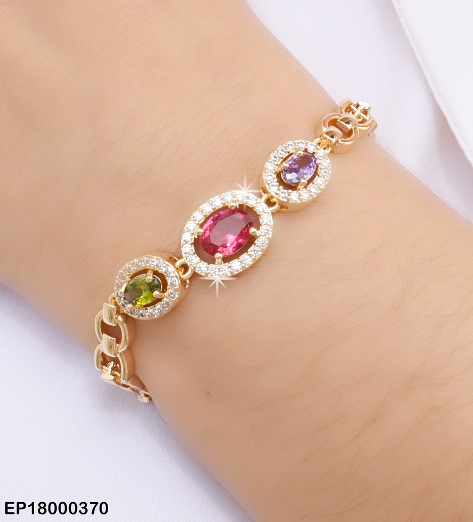 PULSERA ESLABONES MARTILLADOS 3 ZIRCONIAS COL.CENTRO