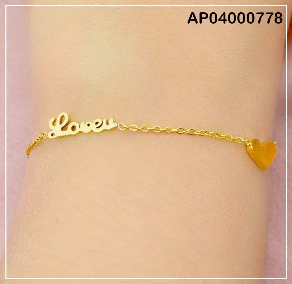 PULSERA FINA C/PLACA CORAZÓN CHATO-"LOVE"