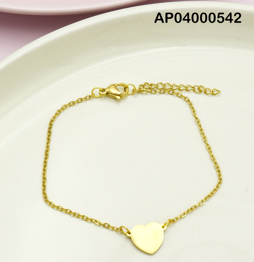 PULSERA FINA DIJE PLACA CORAZÓN AL CENTRO