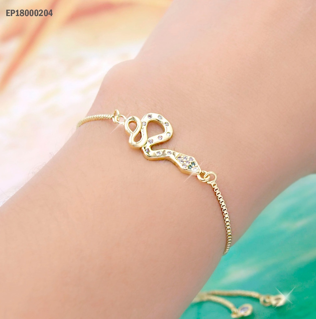 PULSERA FINA DIJE SERPIENTE C/ZIRCONIAS OJOS VERDES