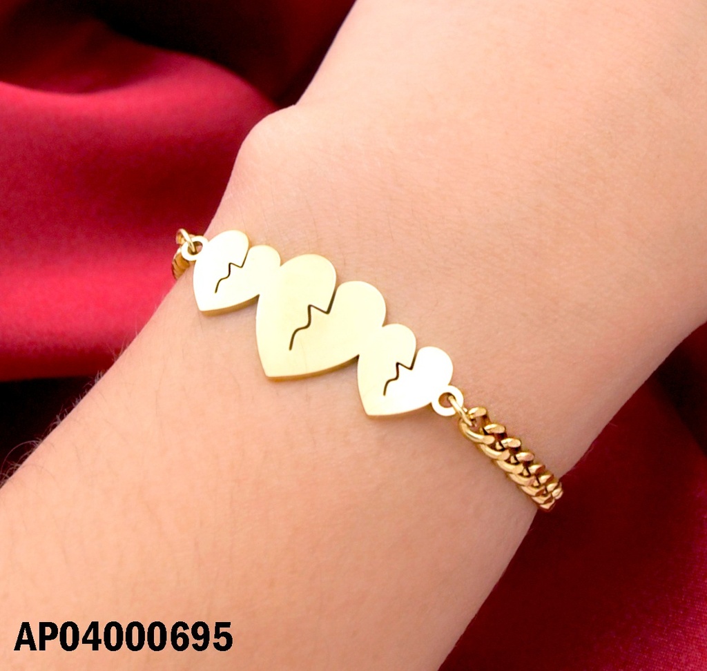 PULSERA MARTILLADA CENTRO:3 CORAZONES ROTOS