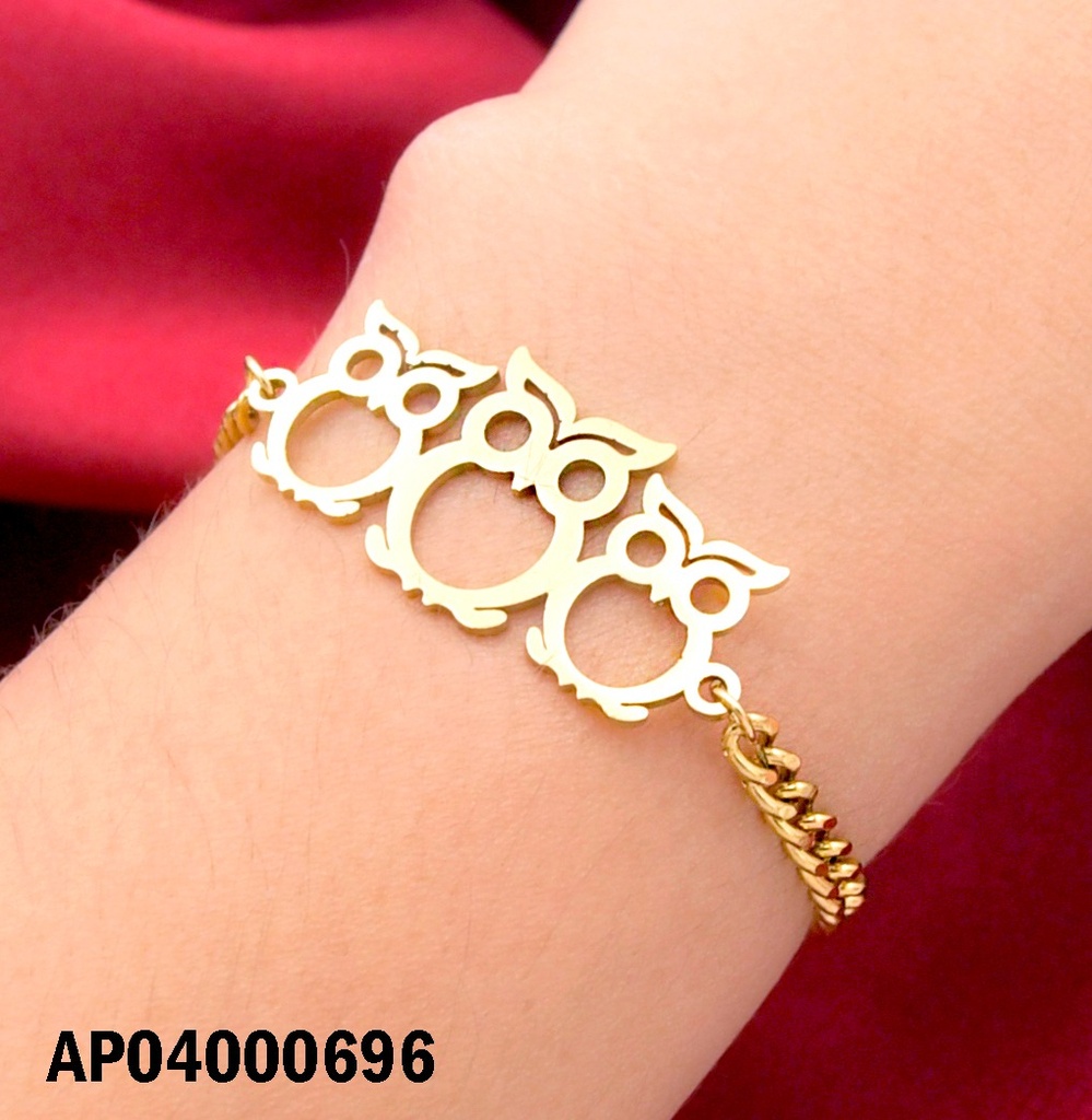 PULSERA MARTILLADA CENTRO:3 CROQUIS DE BUHOS