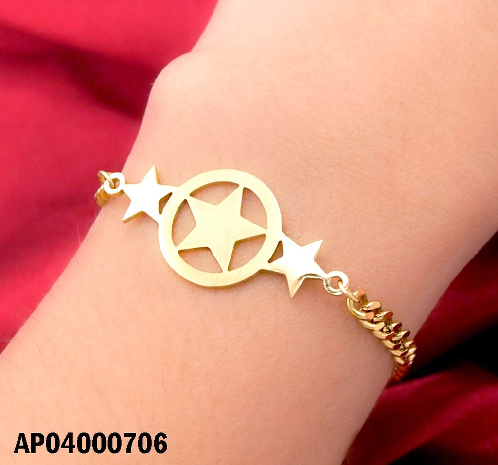 PULSERA MARTILLADA CENTRO:3 ESTRELLAS,⭐EN CÍRCULO