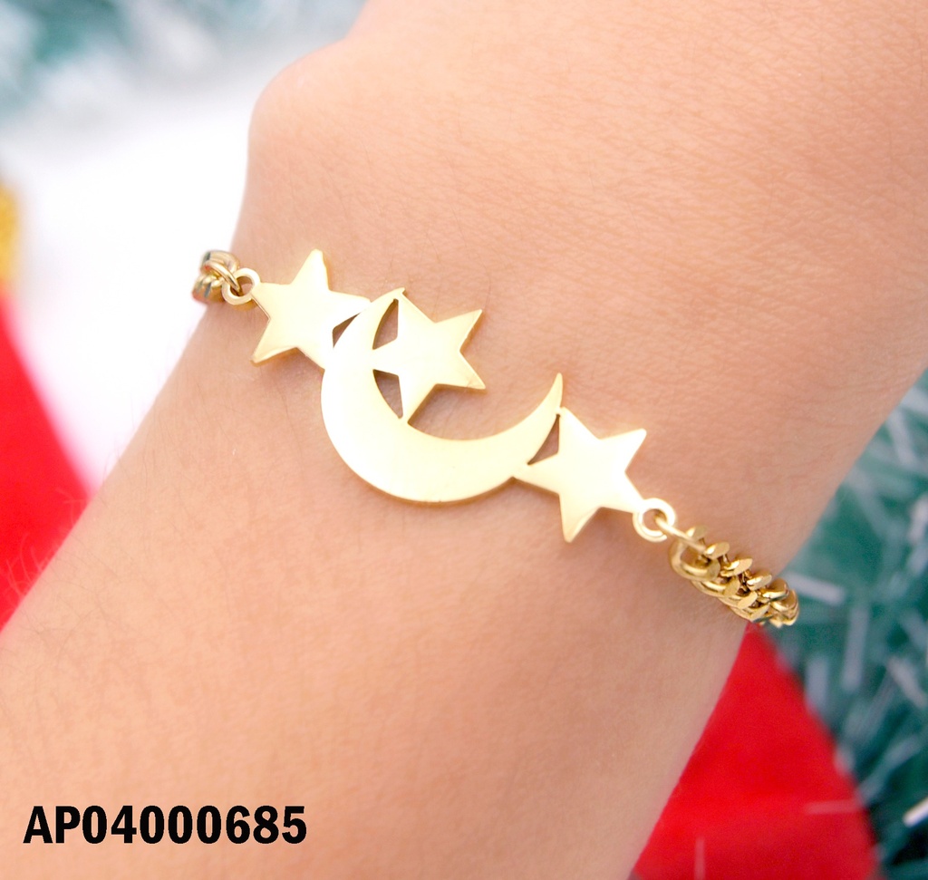 PULSERA MARTILLADA CENTRO:LUNA C/3 ESTRELLAS