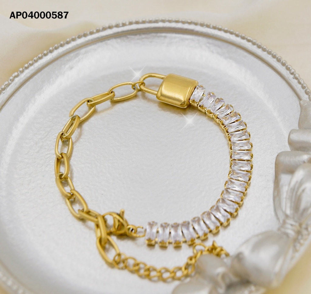 PULSERA MITAD CADENA🔒ZIRCONIAS RECTANGULARES
