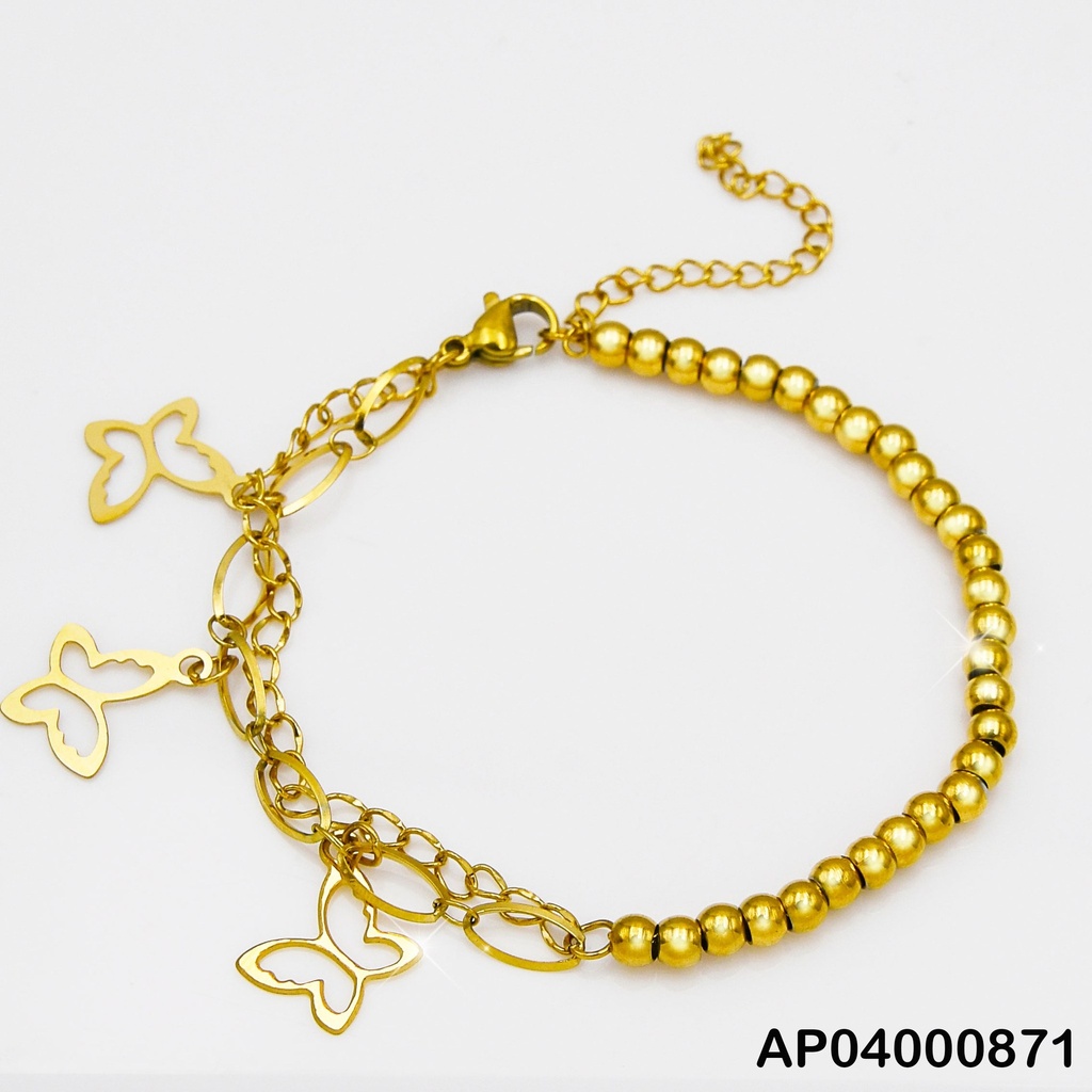 PULSERA MITAD ESFERAS DOR/DOBLE DIJES CROQUI MARIPOSAS