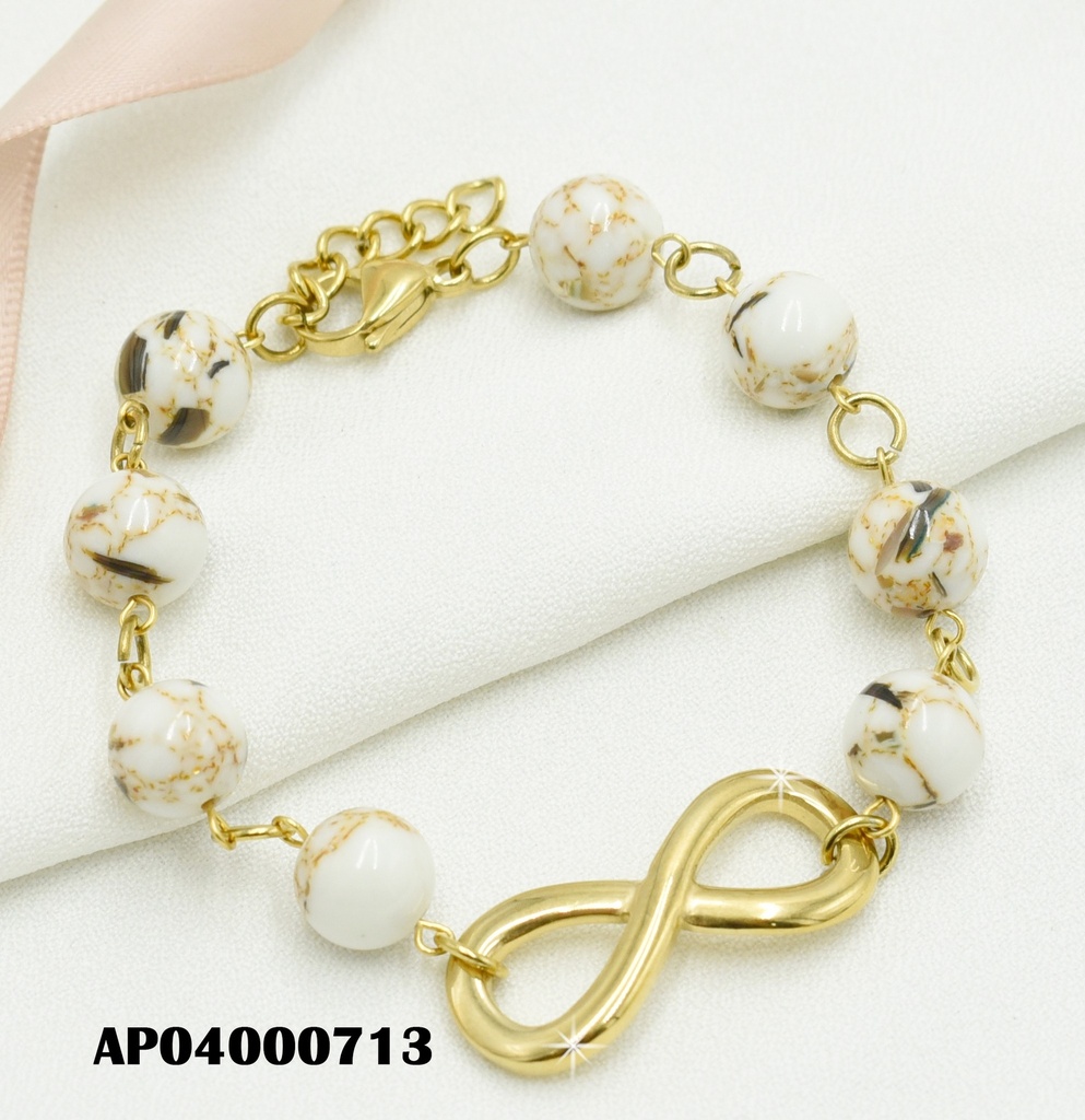 PULSERA PELOTAS MARMOLEADAS CAFES
