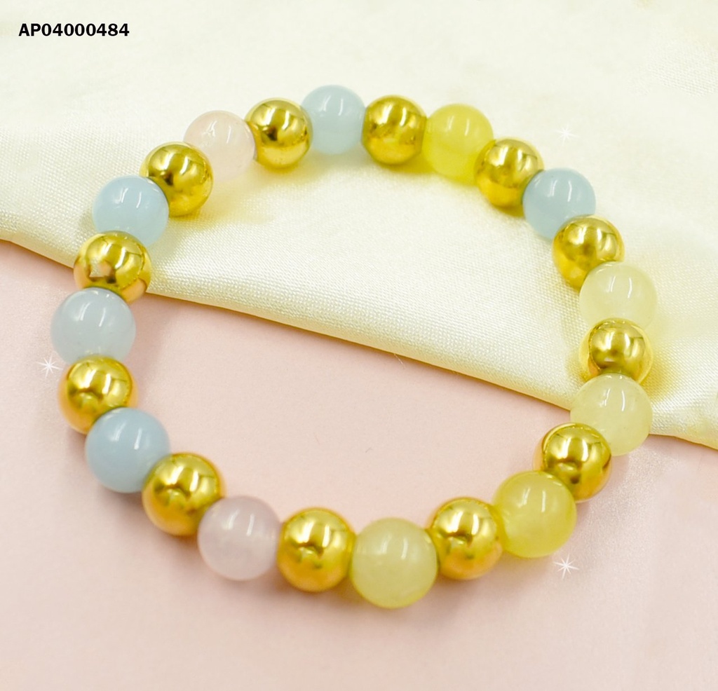 PULSERA PELOTAS TONOS PASTELES Y DORADAS