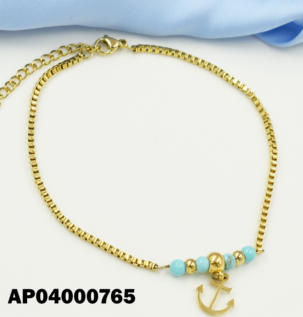 PULSERA PELOTITAS CELESTES Y ANCLA AL CENTRO