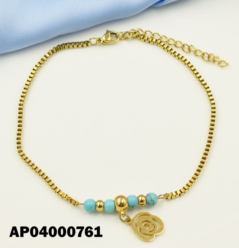 PULSERA PELOTITAS CELESTES Y ROSA CALADA CENTRO