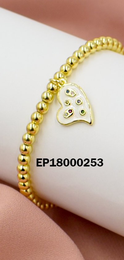 PULSERA PELOTITAS DIJE CORAZÓN BLANCO