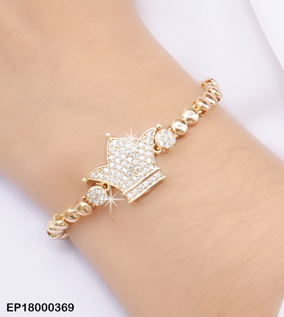PULSERA PELOTITAS DIJE CORONA ZIRCONIAS
