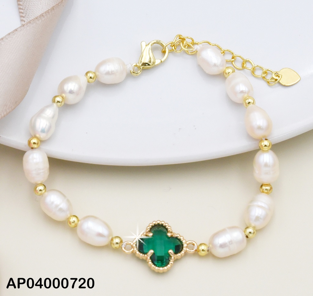 PULSERA PELOTITAS DOR. ZIRCONIA RD ENTRE 2 PERLAS
