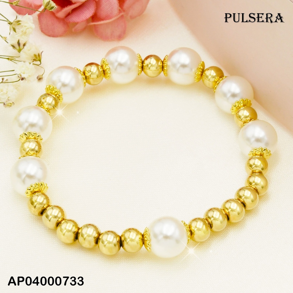 PULSERA PELOTITAS DORADA/PERLAS + GRANDES