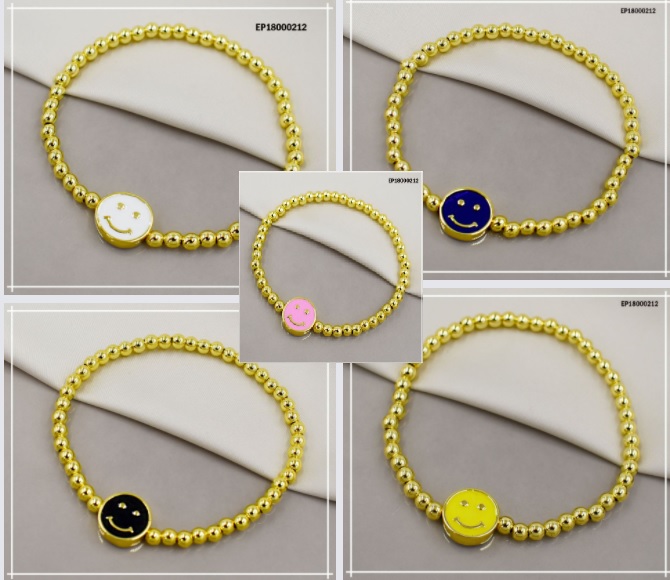 PULSERA PELOTITAS DORADAS DIJE CARA FELIZ (COL.VARIOS)