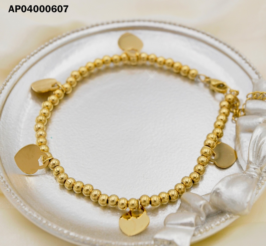PULSERA PELOTITAS DORADAS DIJES PLACAS CANDADO ♥