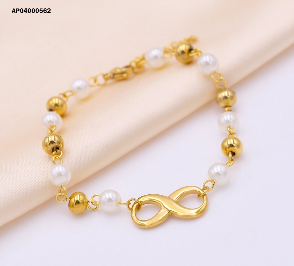 PULSERA PELOTITAS DORADAS/PERLA DIJE INFINITO