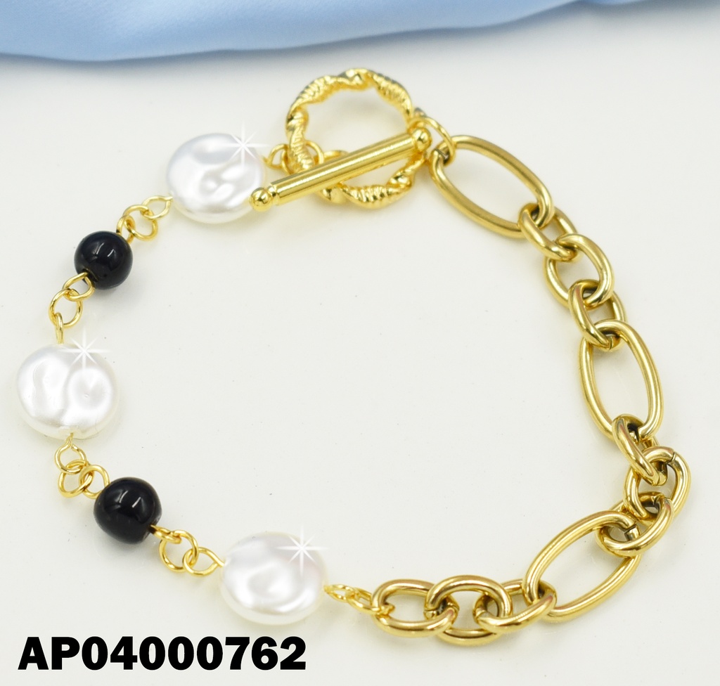 PULSERA PELOTITAS NEGRAS/BLANCAS RD CANDADO Ø