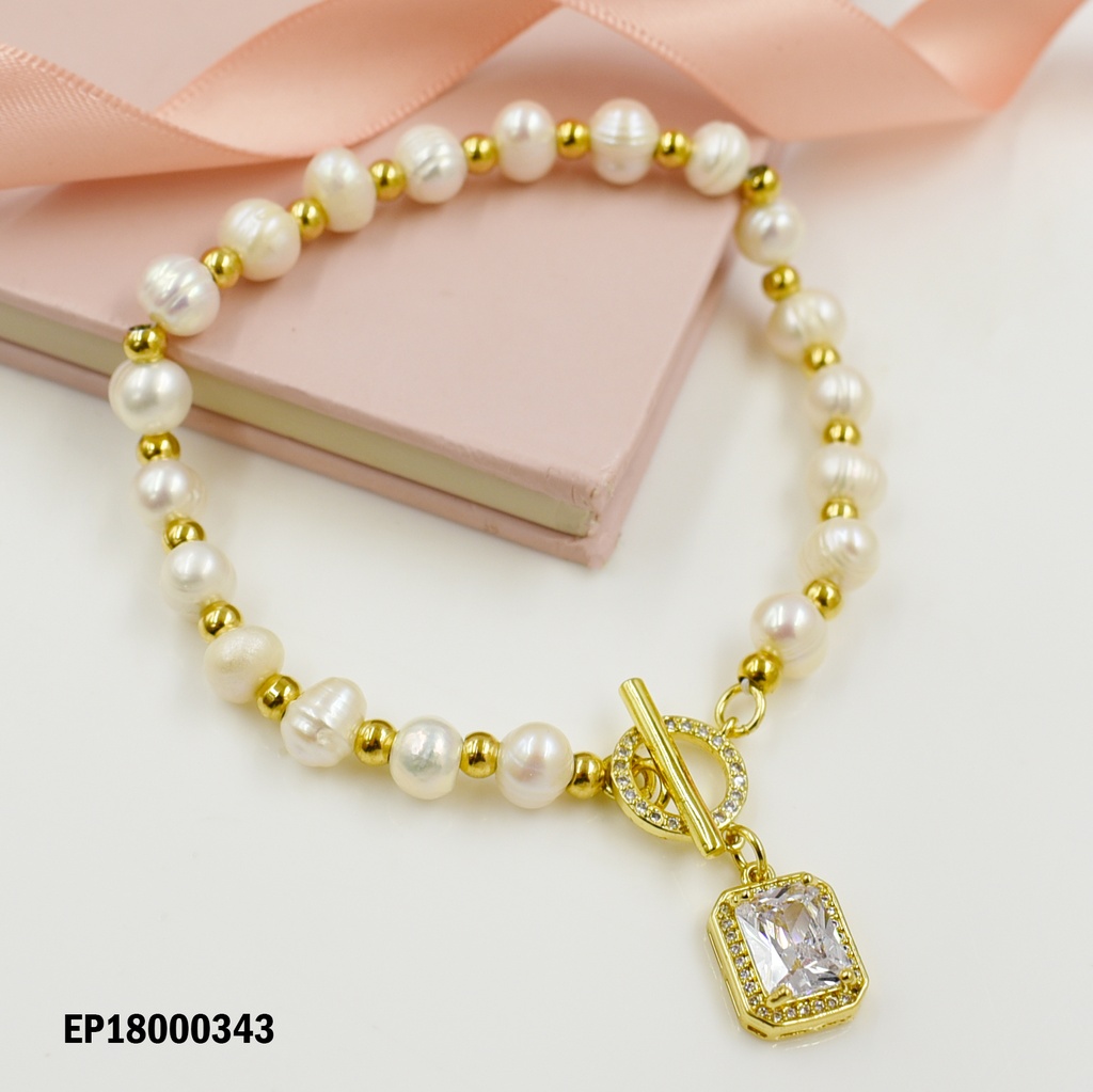 PULSERA PERLAS CULTIVADAS DIJE:RECTÁNGULO ZIRCONIAS