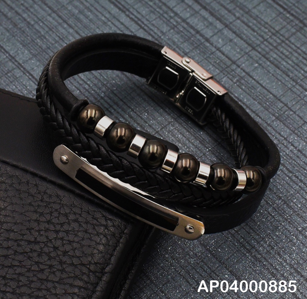 PULSERA TRIPLE CUERO-ACERO PARA VARÓN