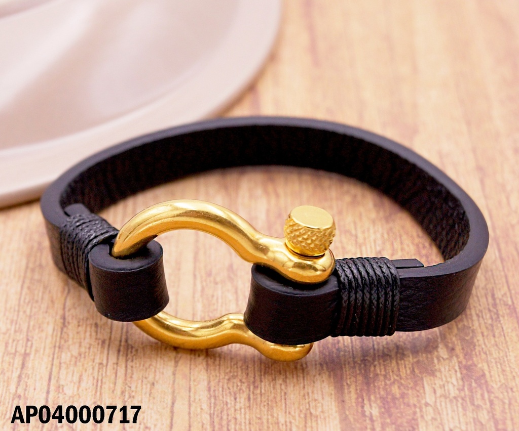 PULSERA VARÓN CROQUI PERA DORADA/CUERO