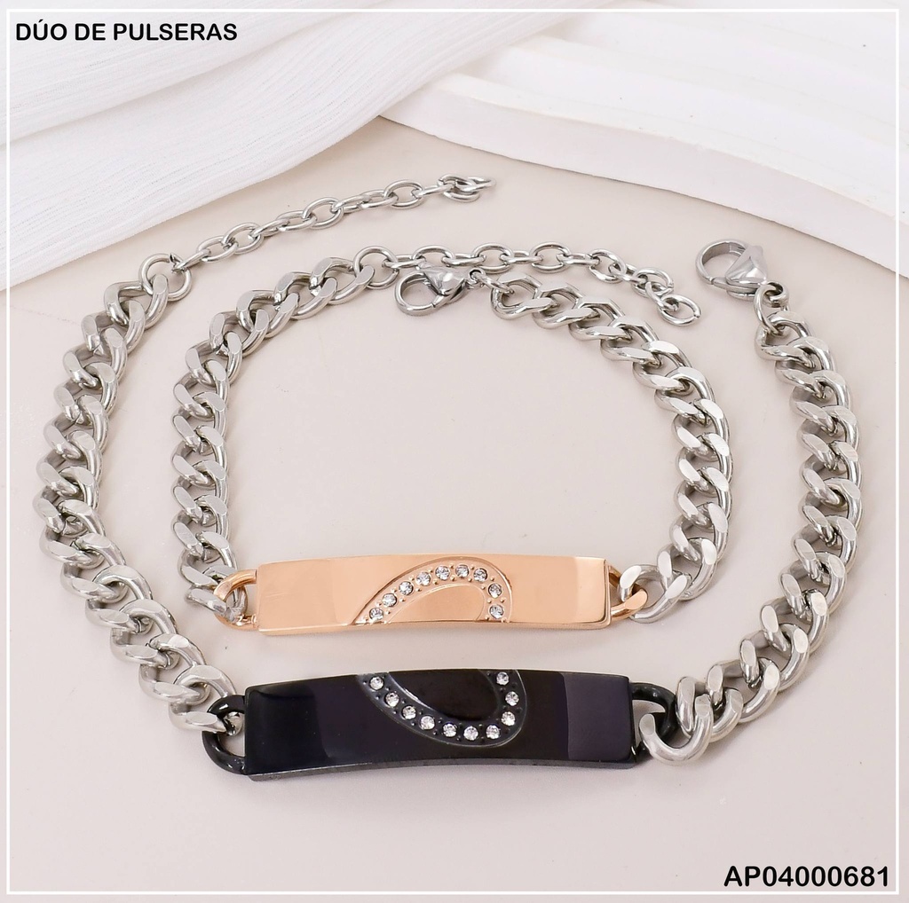 PULSERAS P/PAREJA GRUESAS PLACAS NEGRA/ROSE MEDIO♡ ZIRC