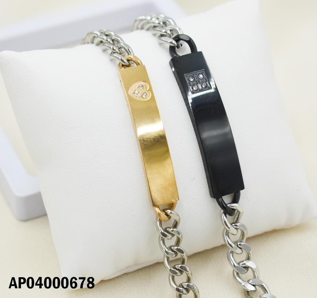 PULSERAS P/PAREJA PLACAS ⬛ 4 ZIRC/BRONZE🤍3 ZIRC