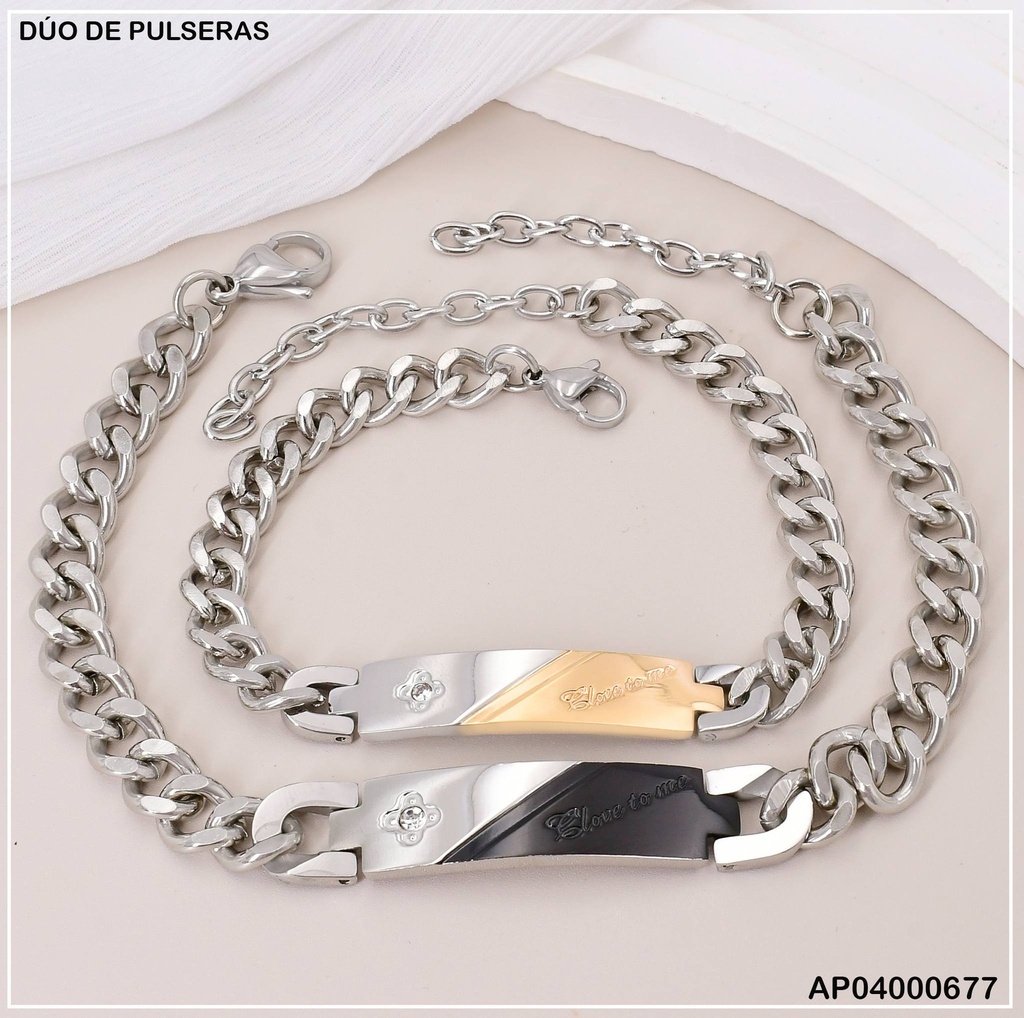 PULSERAS P/PAREJA ZIRCONIA RD FLOR GRABADA "LOVE TO ME"